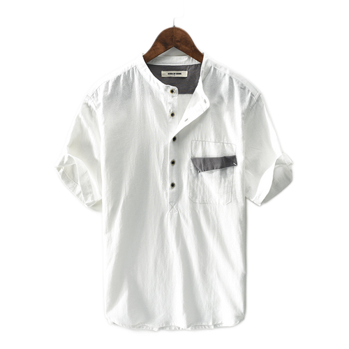 Camisa pullover de lino hombre, manga corta