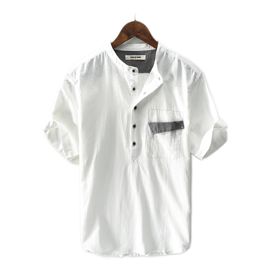 Camisa pullover de lino hombre, manga corta