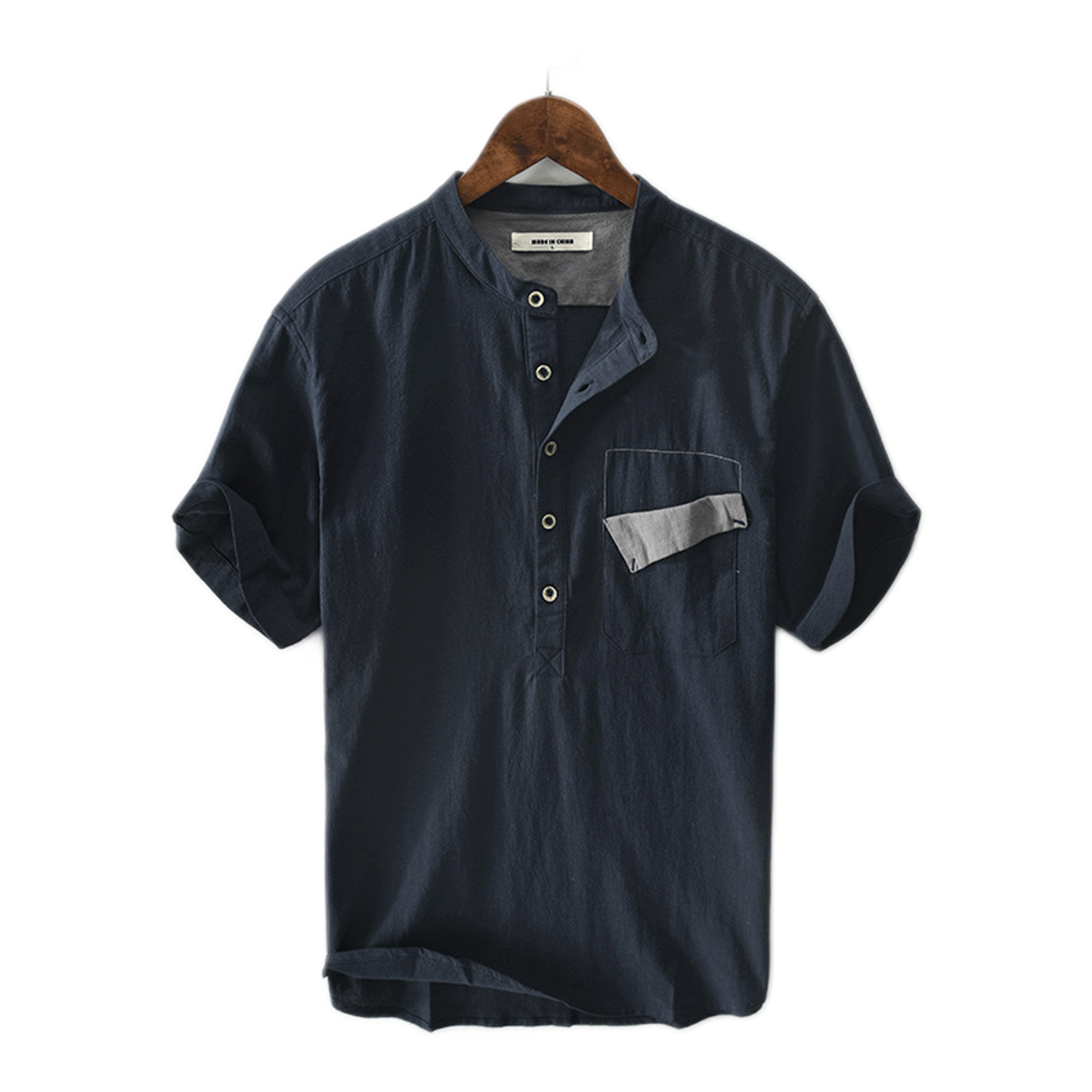 Camisa pullover de lino hombre color azul zafiro