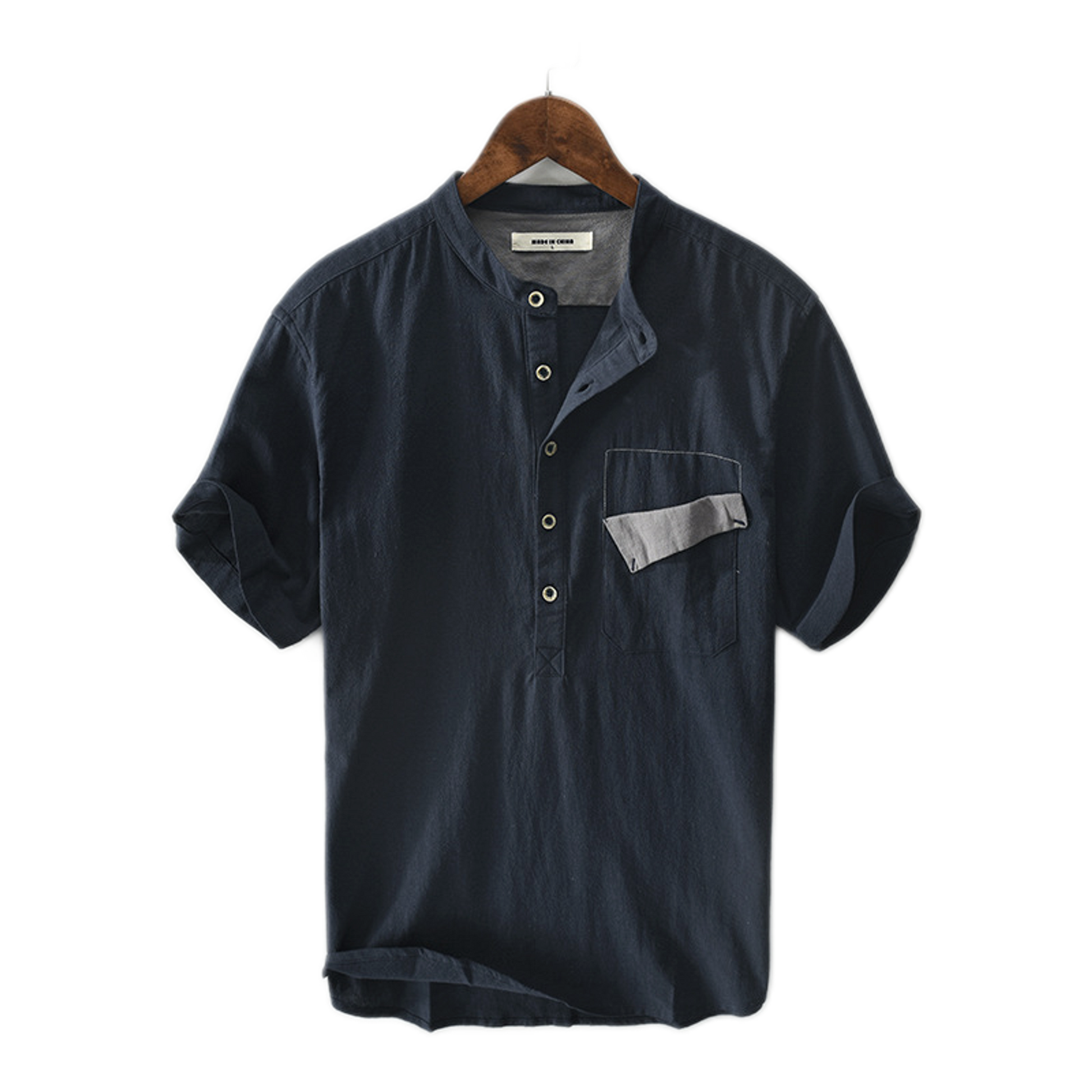 Camisa pullover de lino hombre color azul zafiro