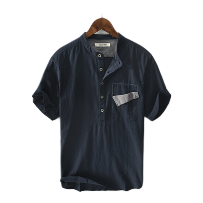 Camisa pullover de lino hombre color azul zafiro