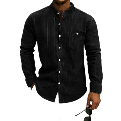 Camisa de lino hombre, cuello mao a rayas - vista frontal