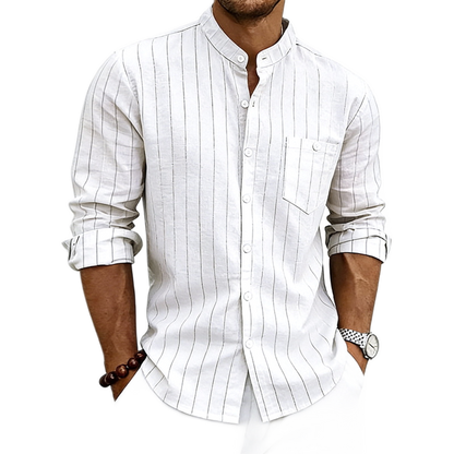 Camisa de lino hombre color blanco, cuello mao