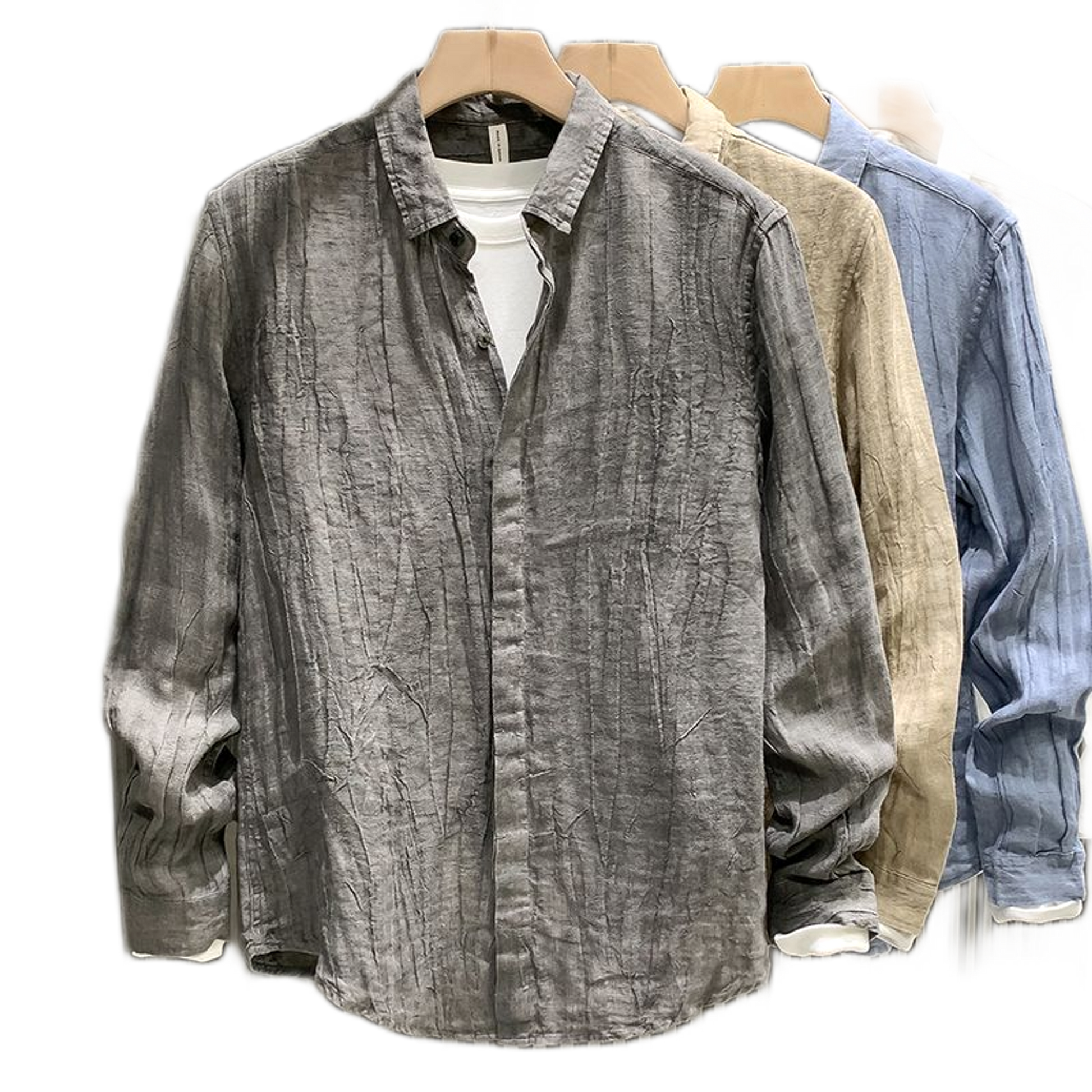 Camisa de lino hombre color gris, plisada
