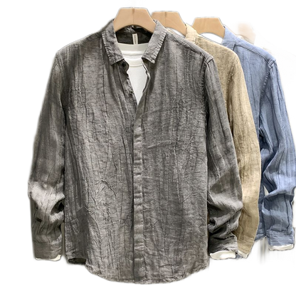 Camisa de lino hombre color gris, plisada