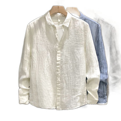 Camisa de lino hombre color blanco, plisada