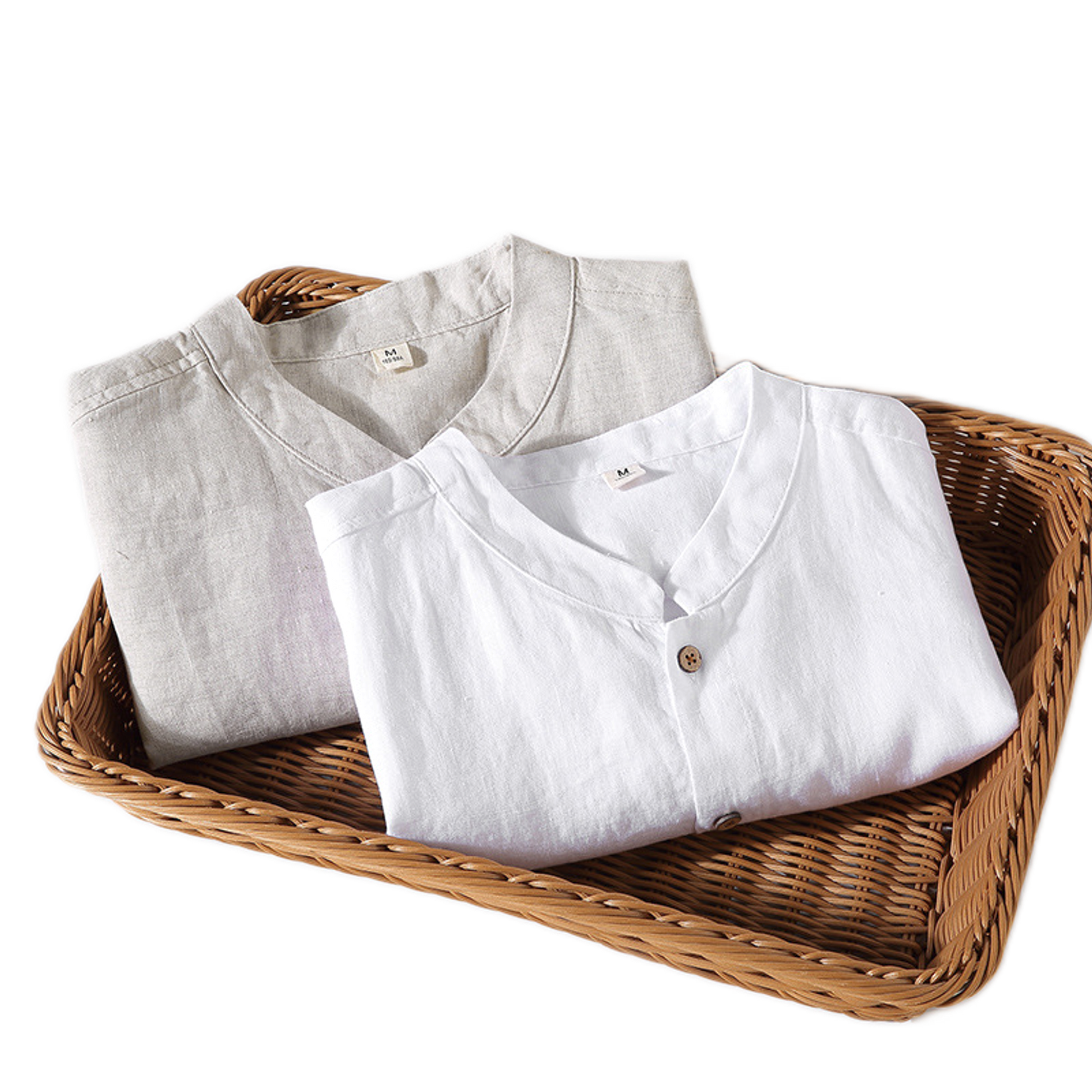 Camisa de lino hombre, cuello mao