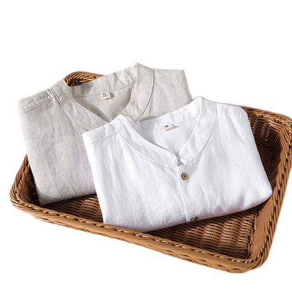 Camisa de lino hombre, cuello mao