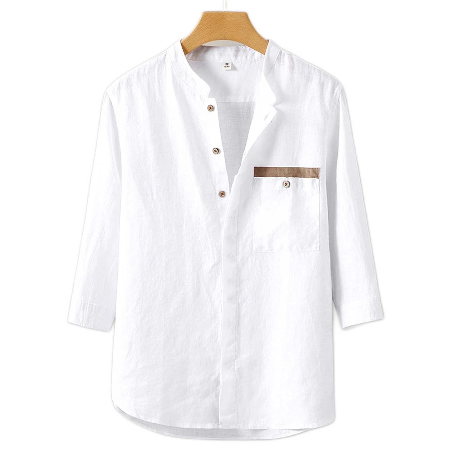 Camisa de lino hombre, cuello mao