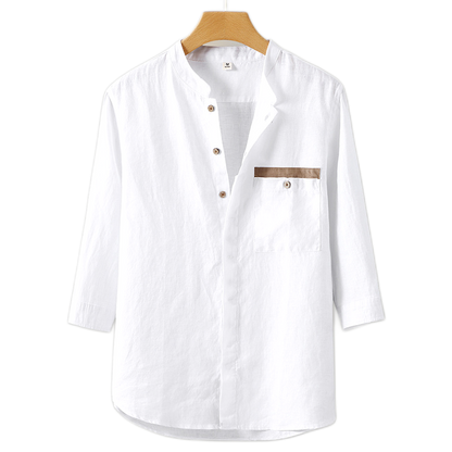 Camisa de lino hombre, cuello mao