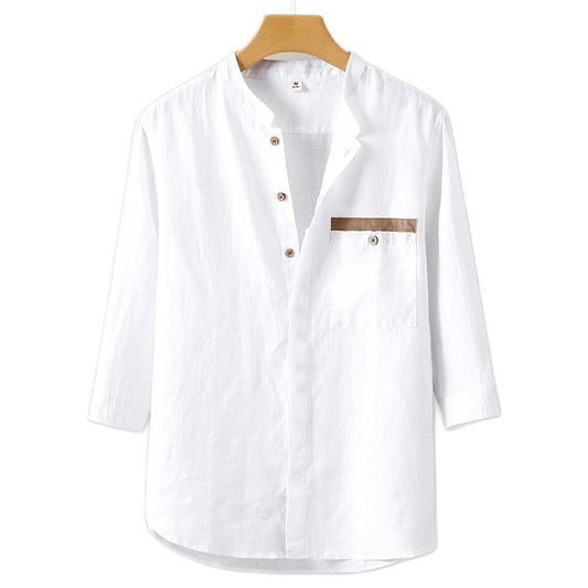 Camisa de lino hombre, cuello mao