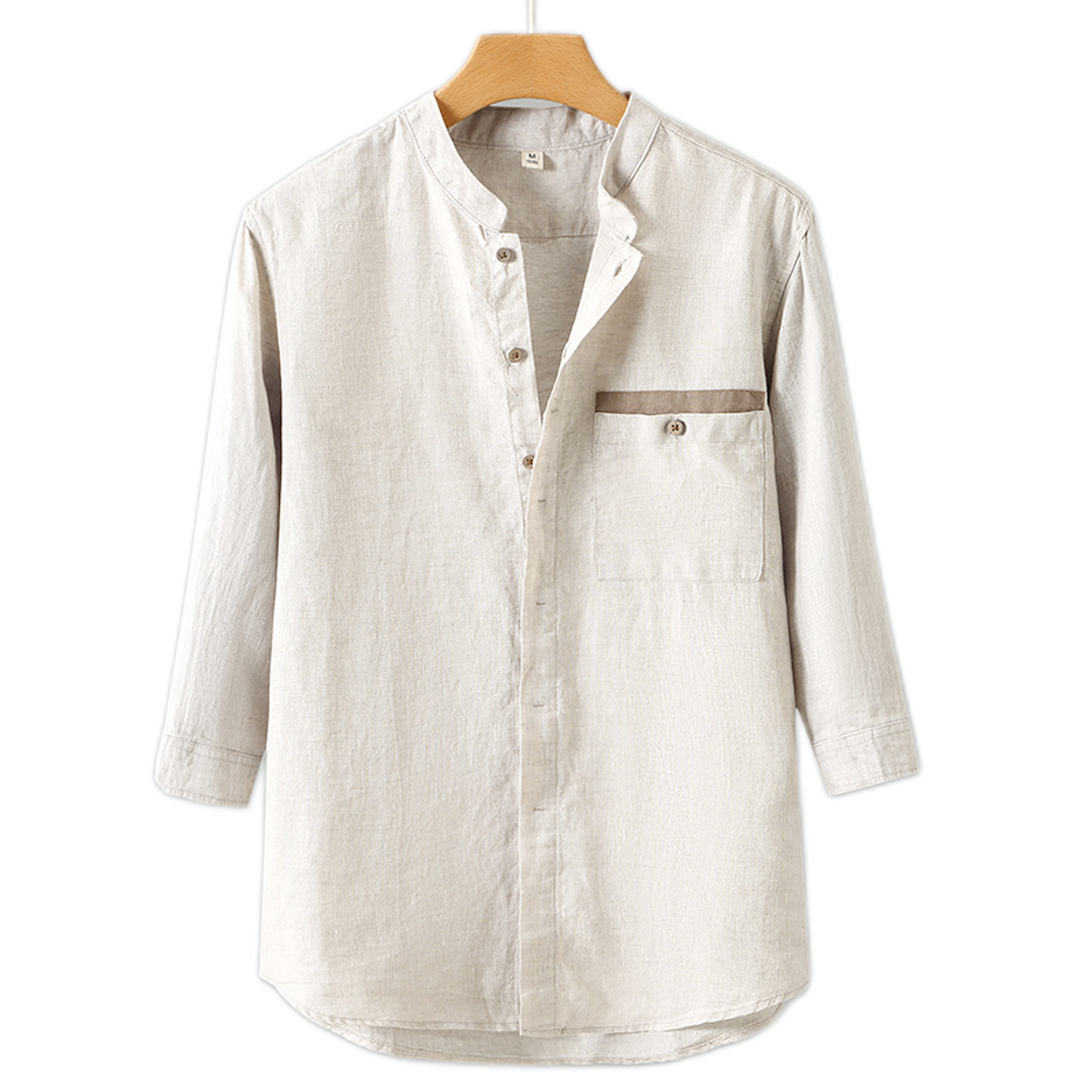 Camisa de lino hombre color crudo, cuello mao