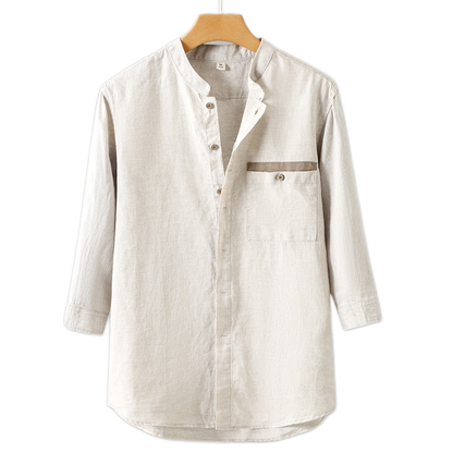 Camisa de lino hombre color crudo, cuello mao