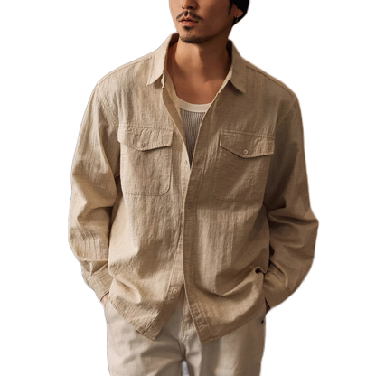 Camisa de algodón y cáñamo hombre, color albaricoque - vista frontal