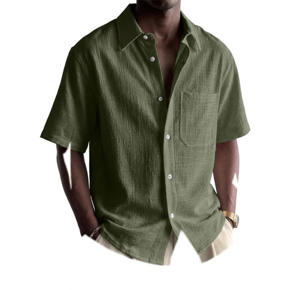 Camisa de algodón hombre color verde militar, con bolsillo