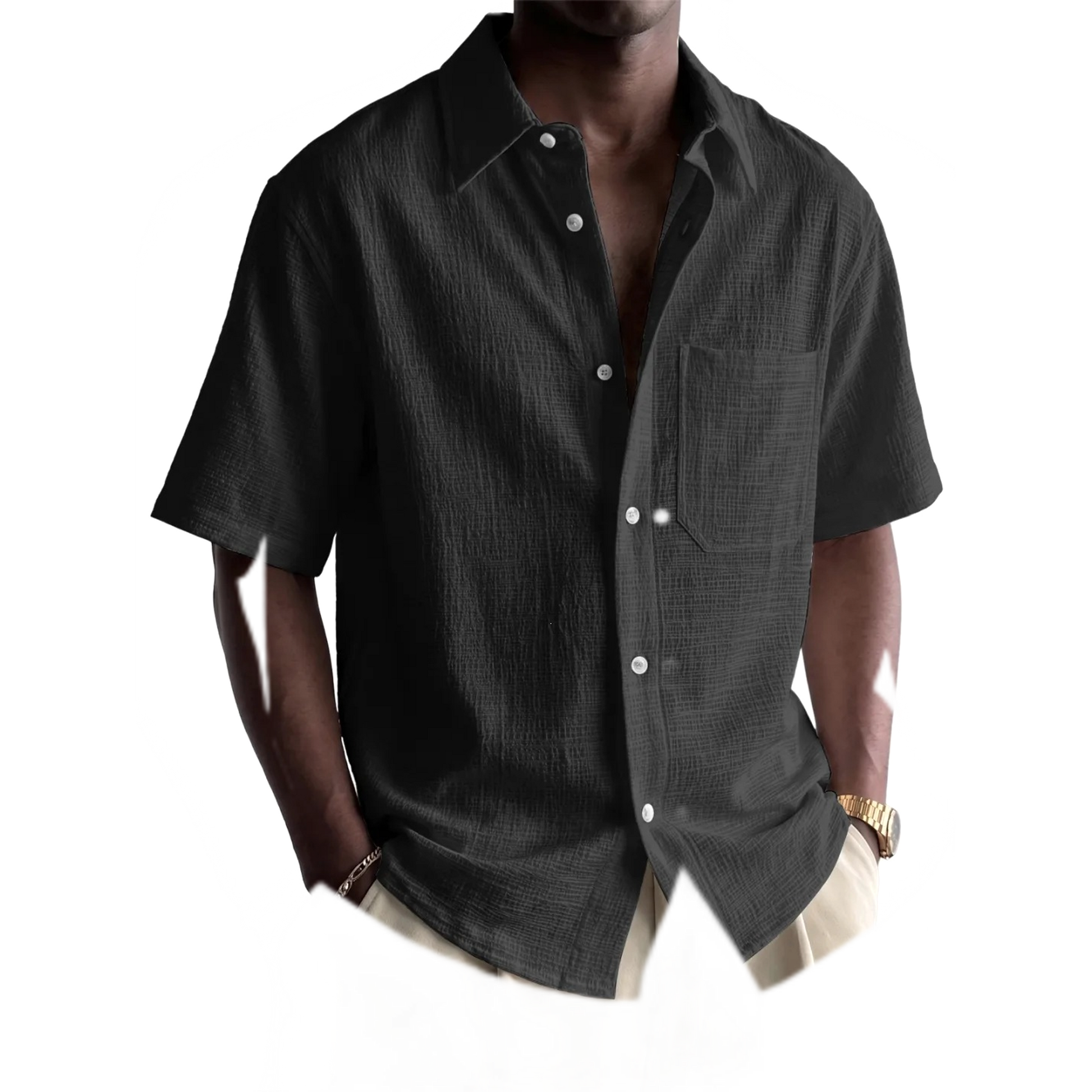 Camisa de algodón hombre color negro, con bolsillo