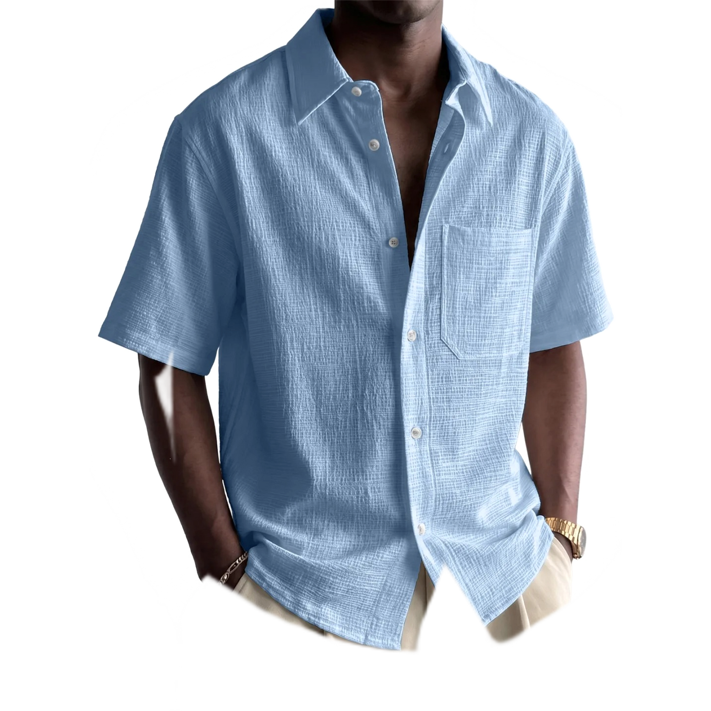 Camisa de algodón hombre color azul, con bolsillo