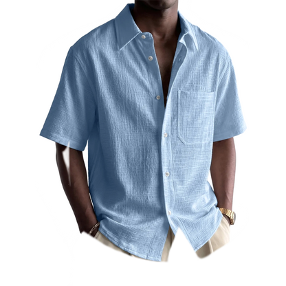 Camisa de algodón hombre color azul, con bolsillo