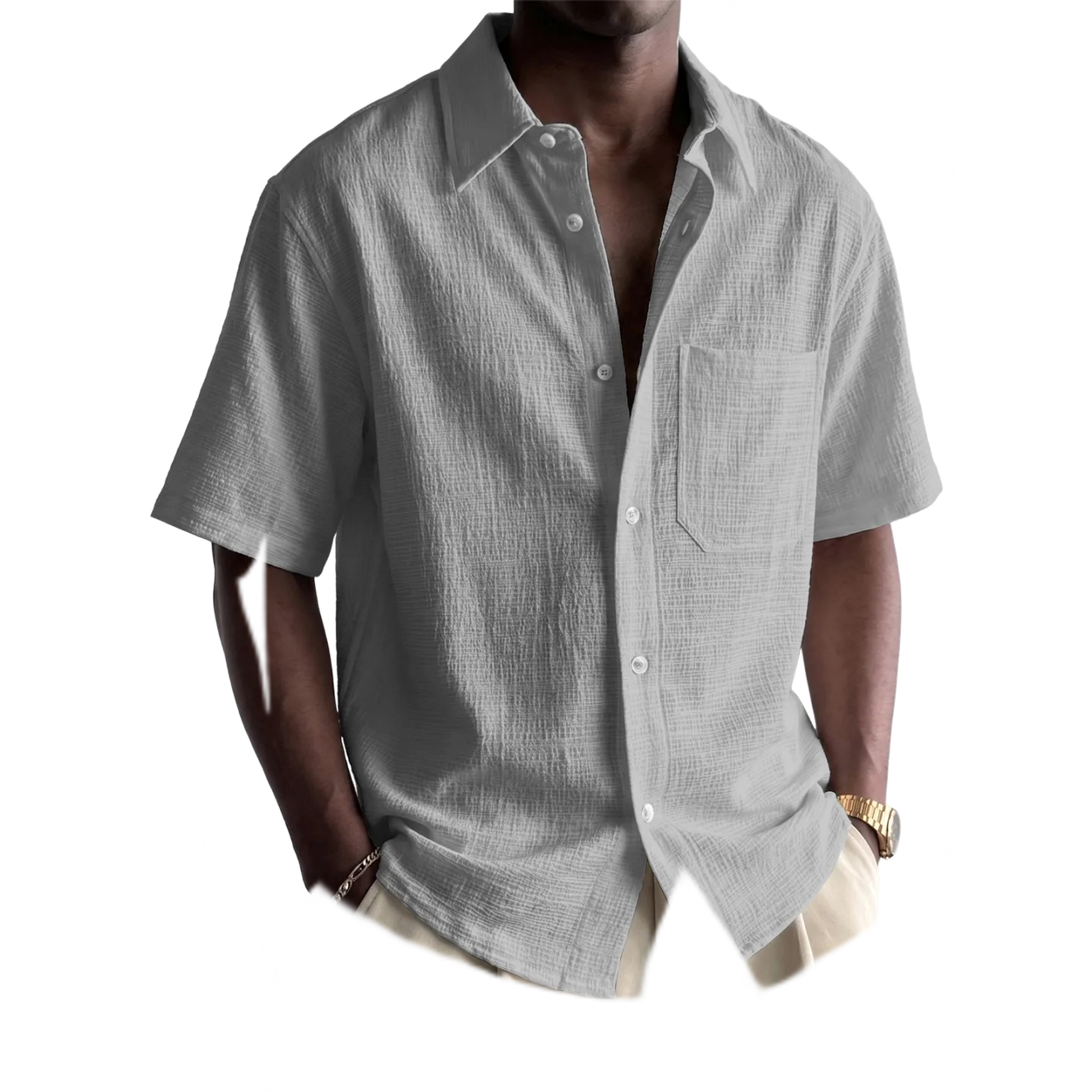 Camisa de algodón hombre color gris, con bolsillo