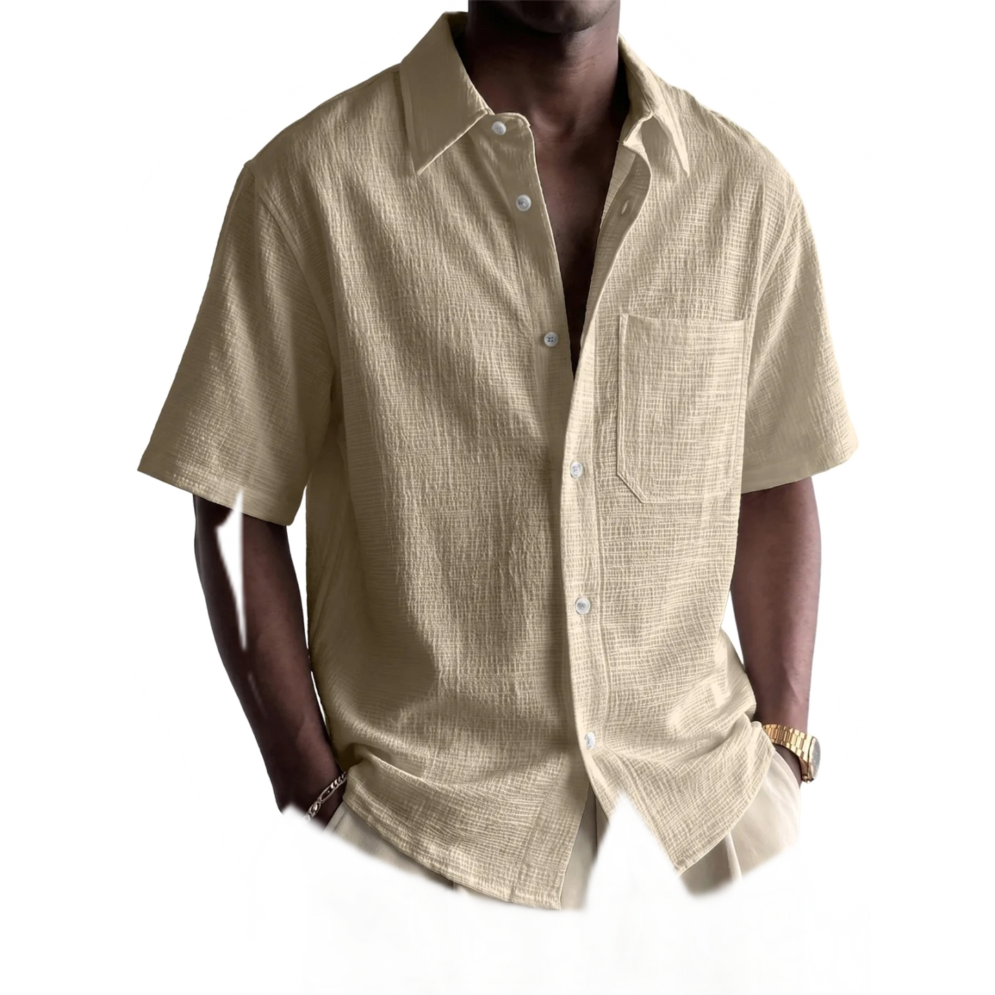 Camisa de algodón hombre color caqui, con bolsillo