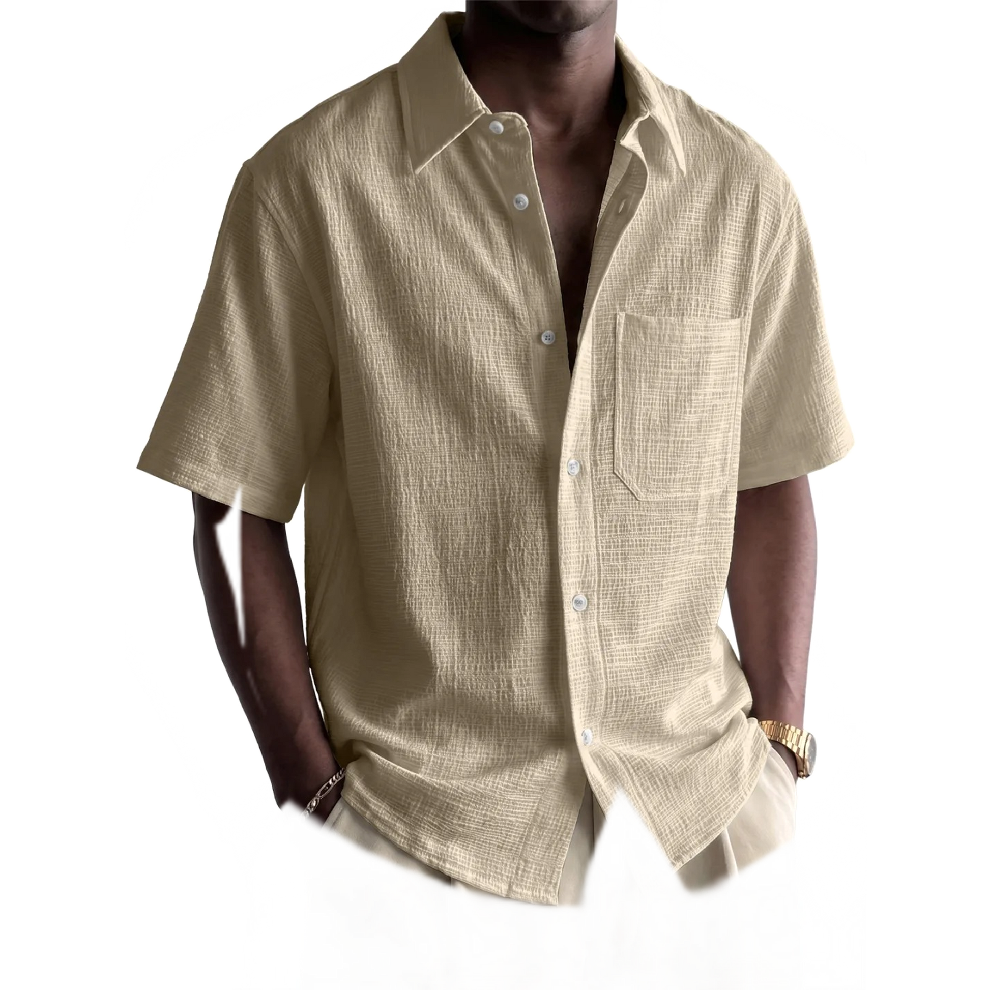 Camisa de algodón hombre color caqui, con bolsillo