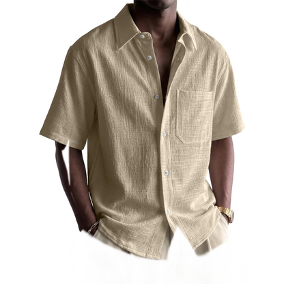 Camisa de algodón hombre color caqui, con bolsillo