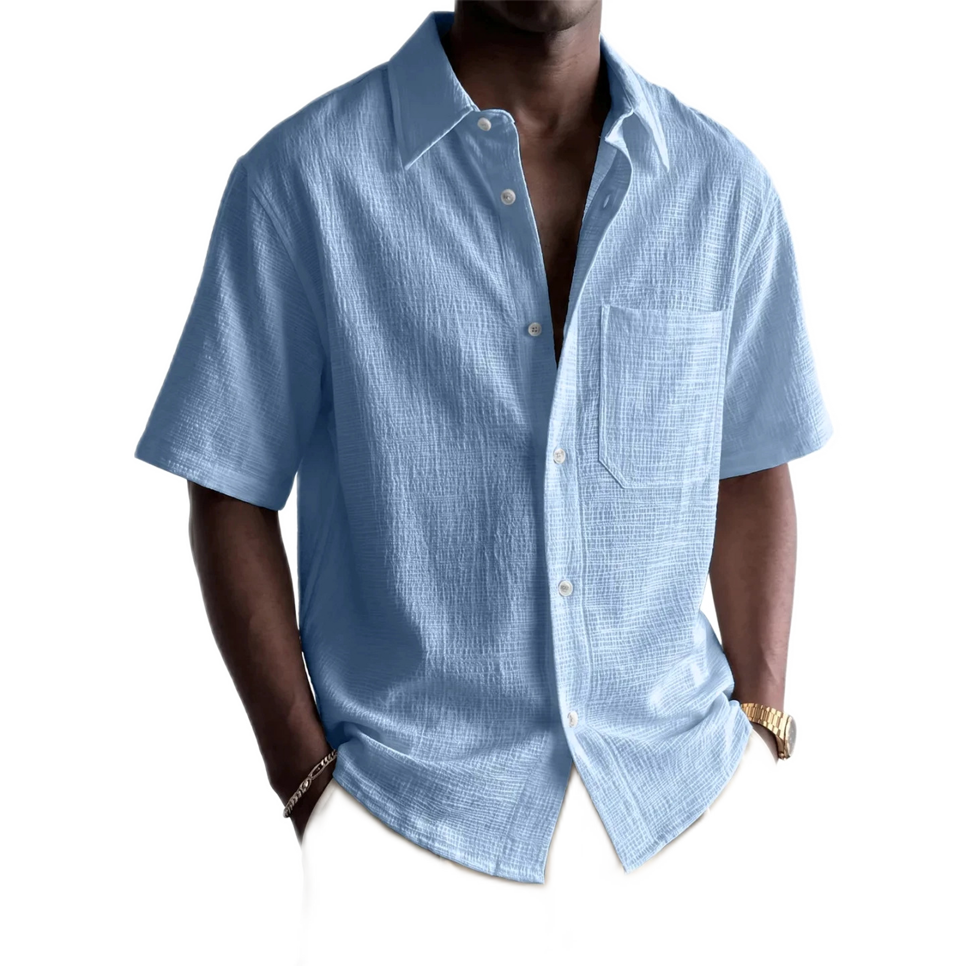 Camisa de algodón hombre con bolsillo, manga corta