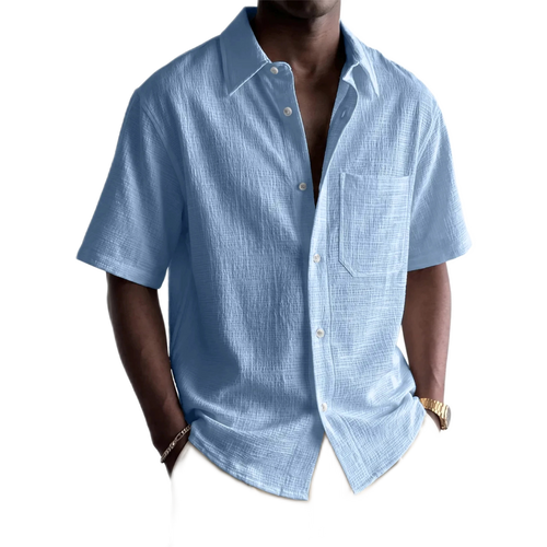Camisa de algodón hombre con bolsillo, manga corta