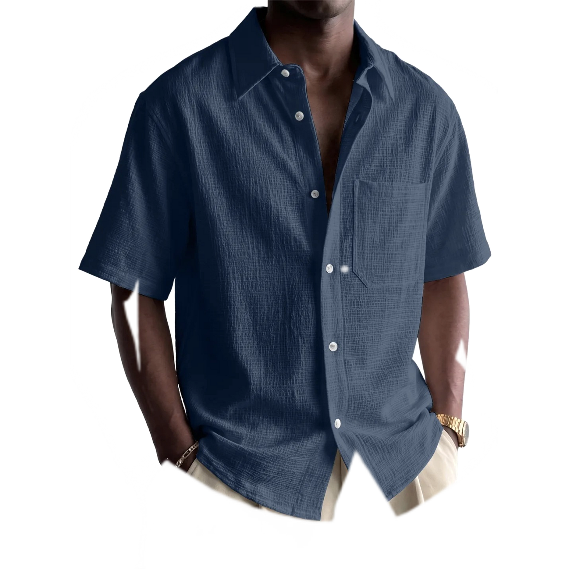 Camisa de algodón hombre color azul marino, con bolsillo