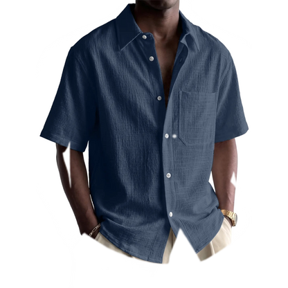 Camisa de algodón hombre color azul marino, con bolsillo