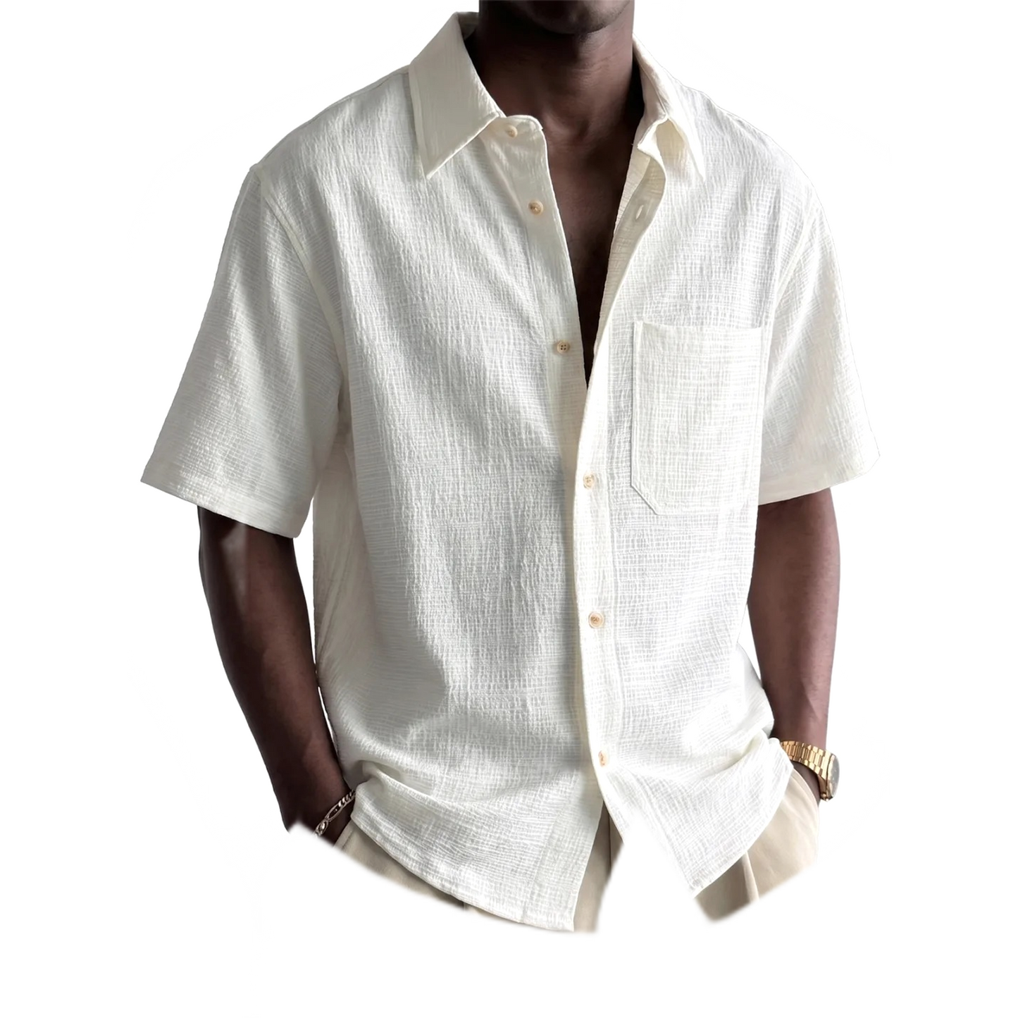 Camisa de algodón hombre color blanco, con bolsillo