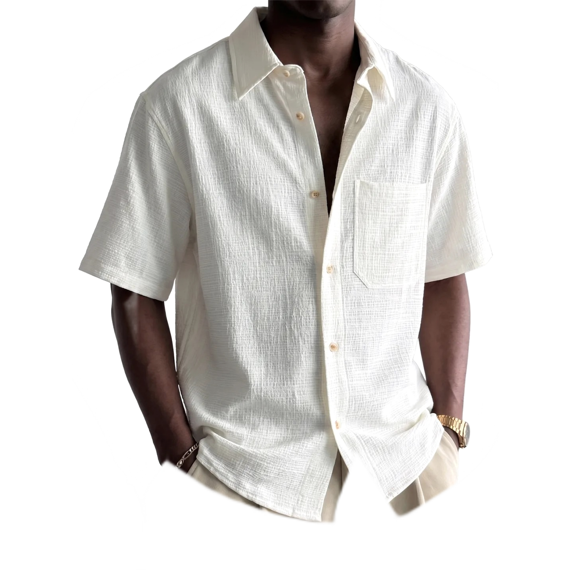 Camisa de algodón hombre color blanco, con bolsillo