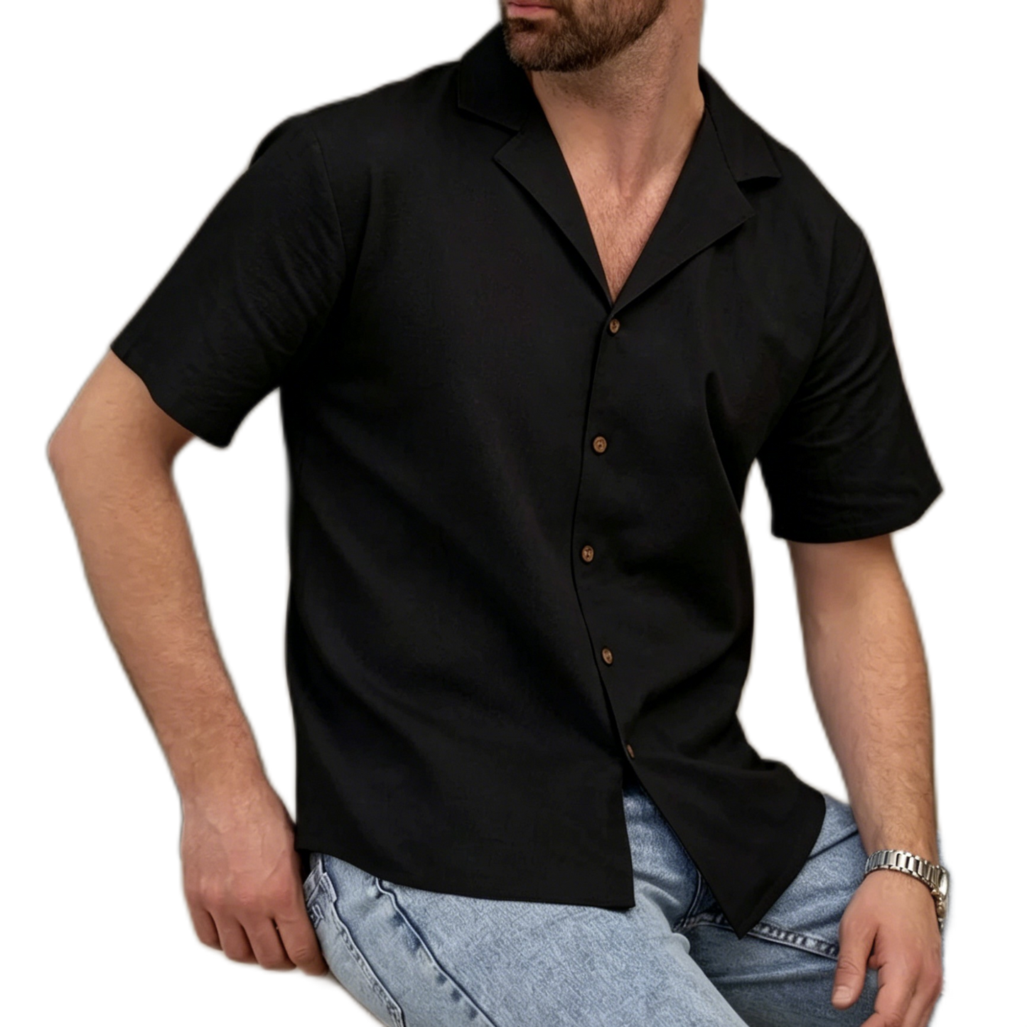 Camisa de algodón hombre color negro