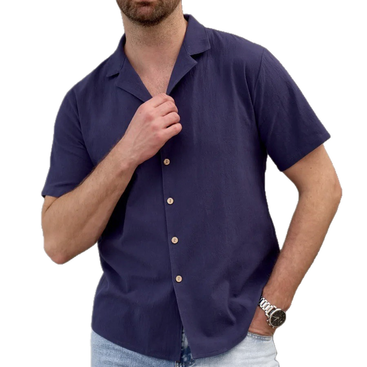 Camisa de algodón hombre, manga corta