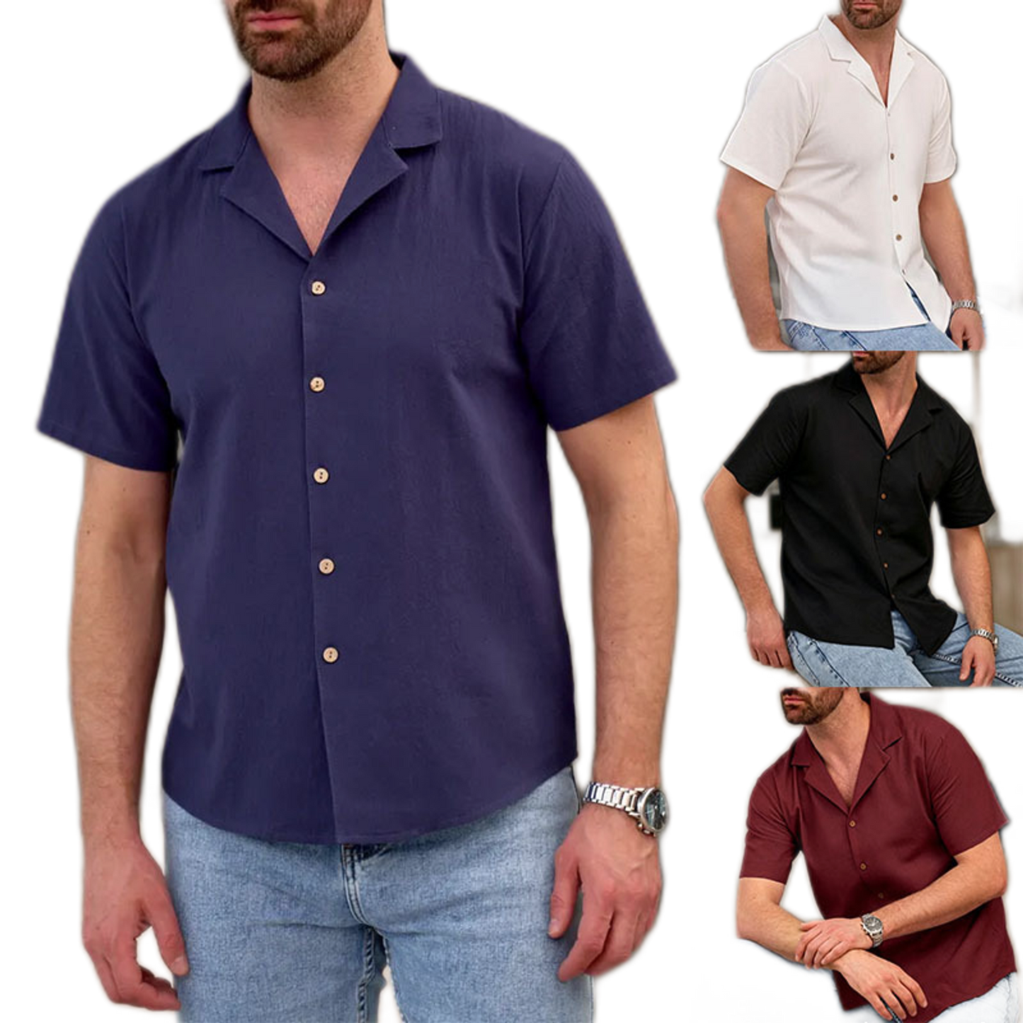 Camisa de algodón hombre, manga corta