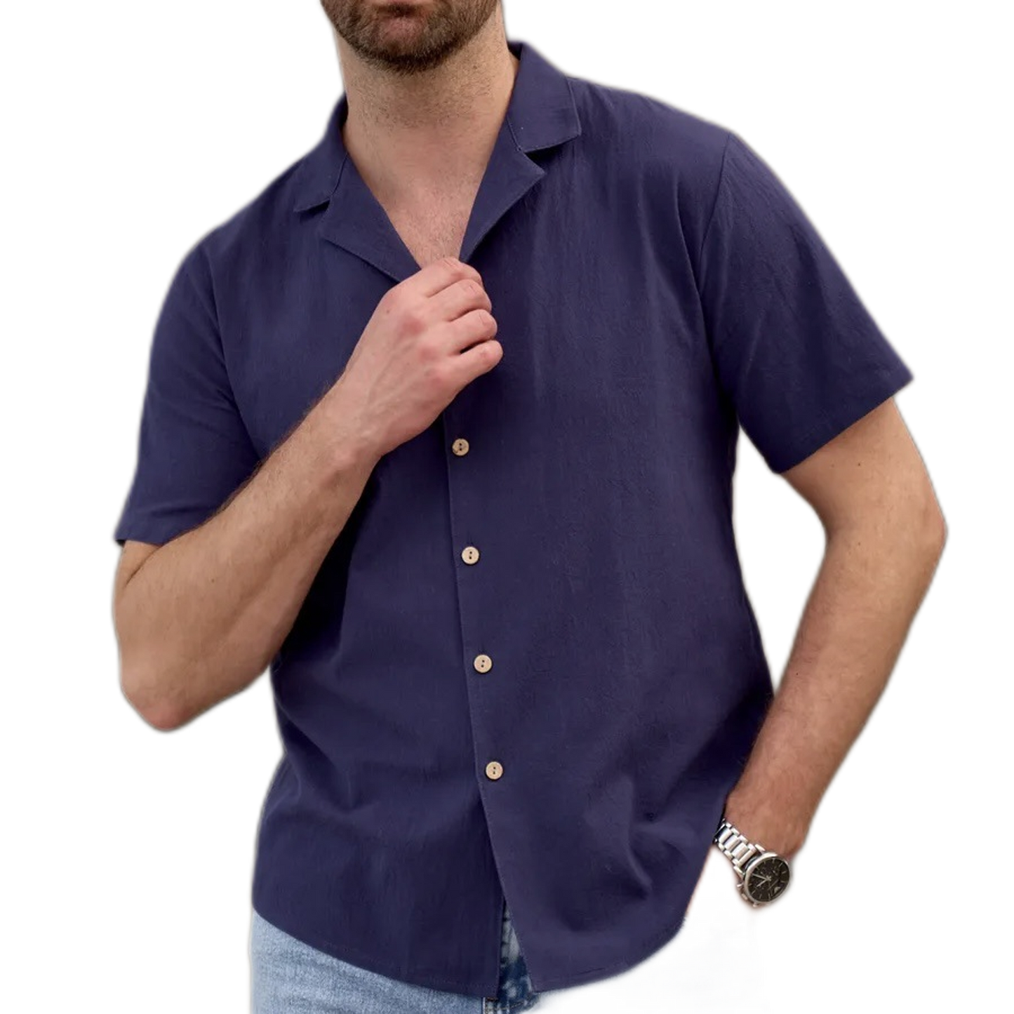 Camisa de algodón hombre color azul marino