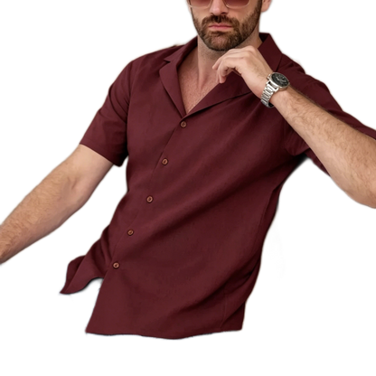 Camisa de algodón hombre color rojo vino