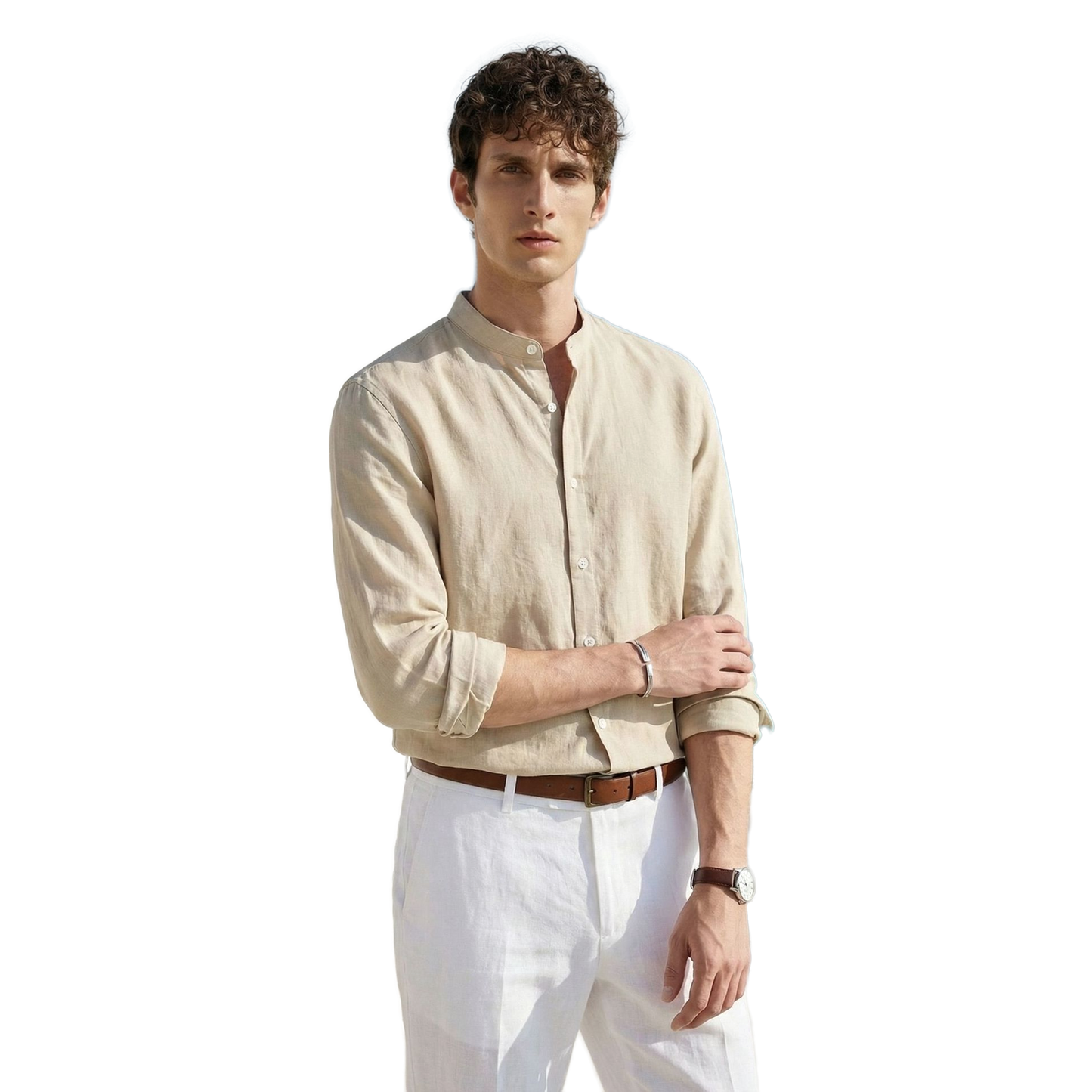 Camisa de lino hombre color albaricoque