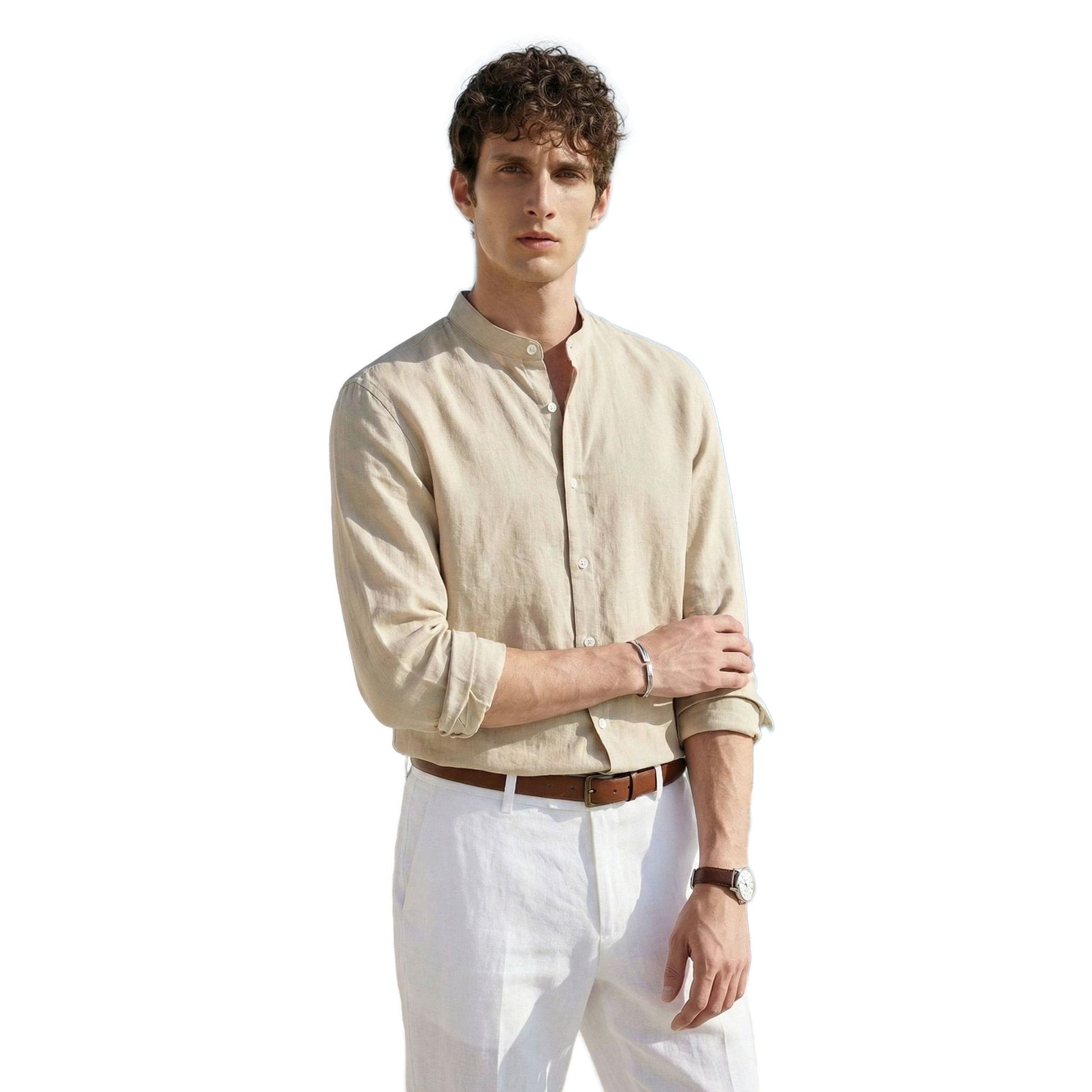 Camisa de lino hombre color albaricoque