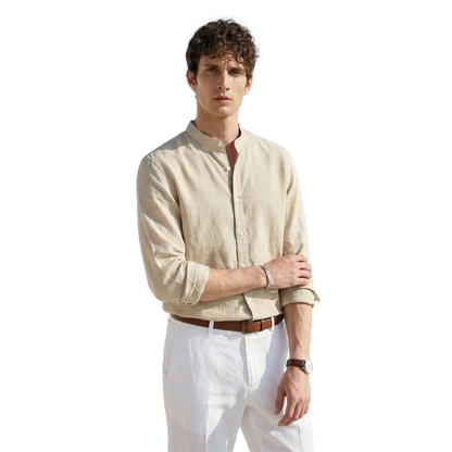 Camisa de lino hombre color albaricoque