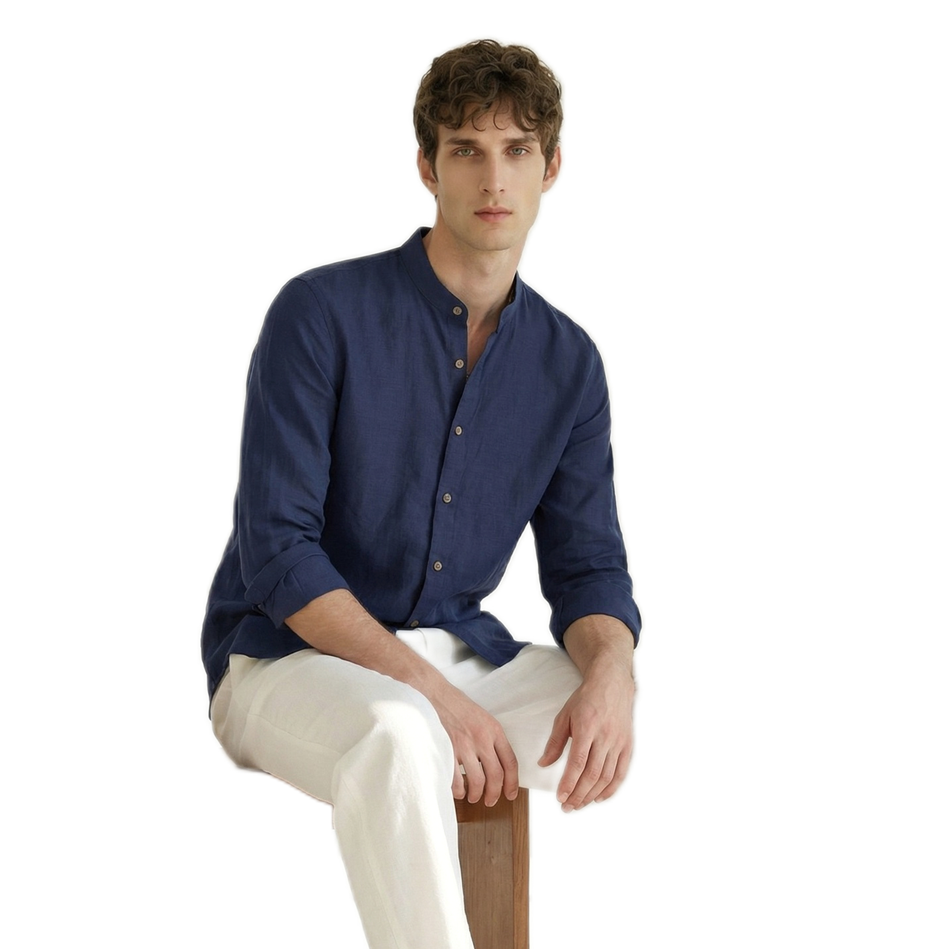 Camisa de lino hombre, manga larga - detalle del tejido