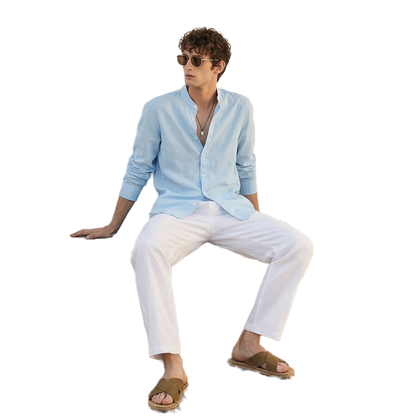 Camisa de lino hombre color azul glaciar