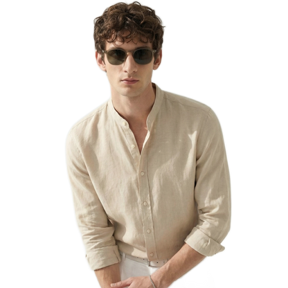 Camisa de lino hombre, manga larga, corte suelto