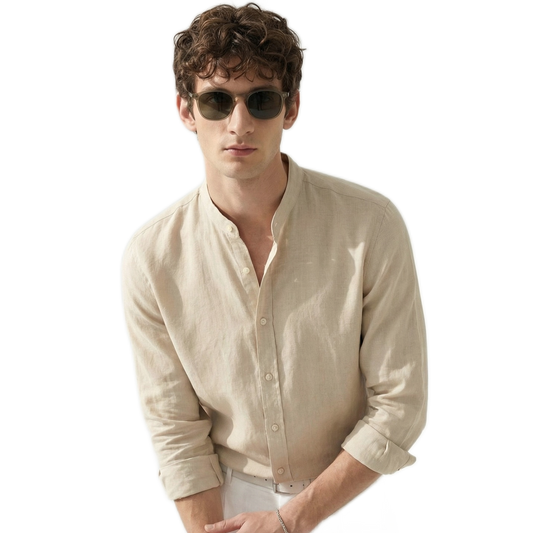 Camisa de lino hombre, manga larga, corte suelto