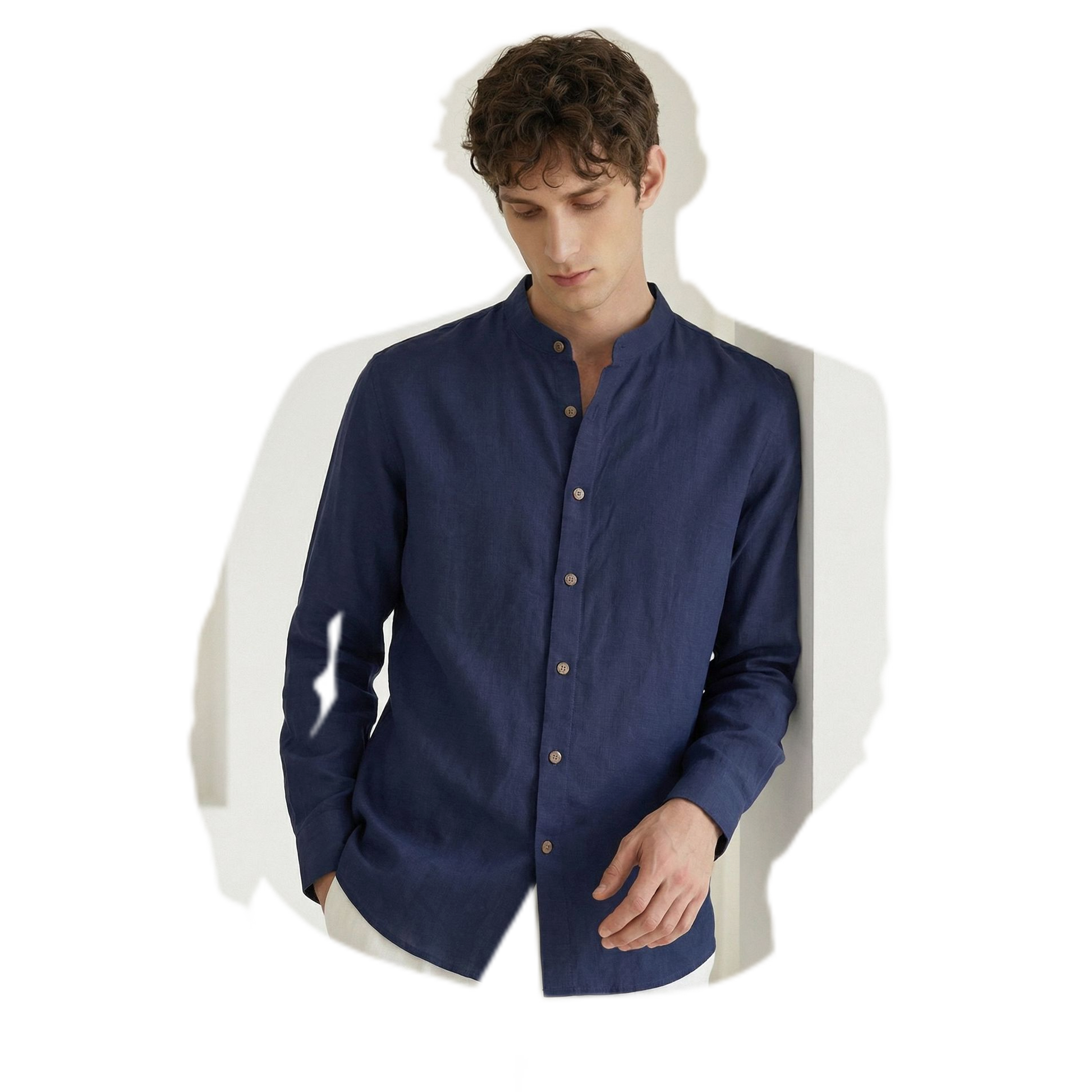 Camisa de lino hombre color azul marino