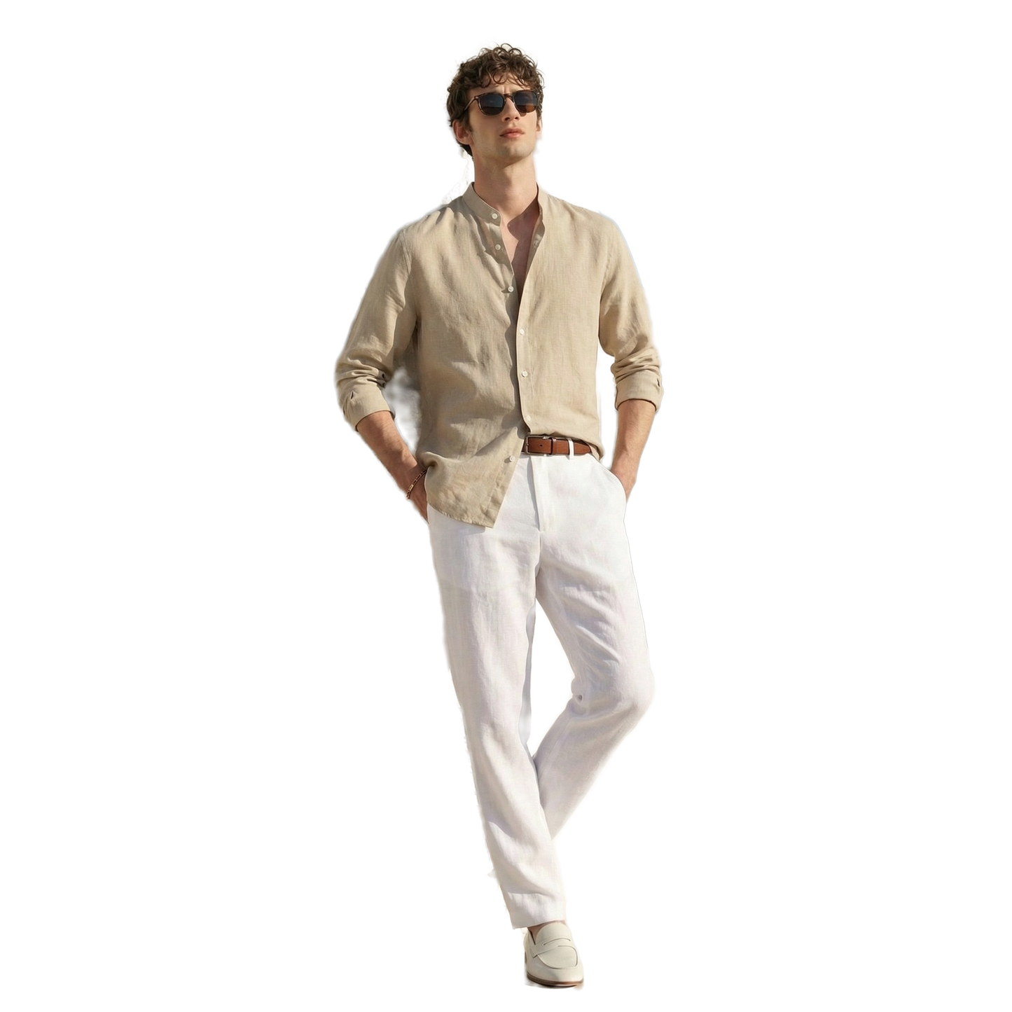 Camisa de lino hombre color crudo