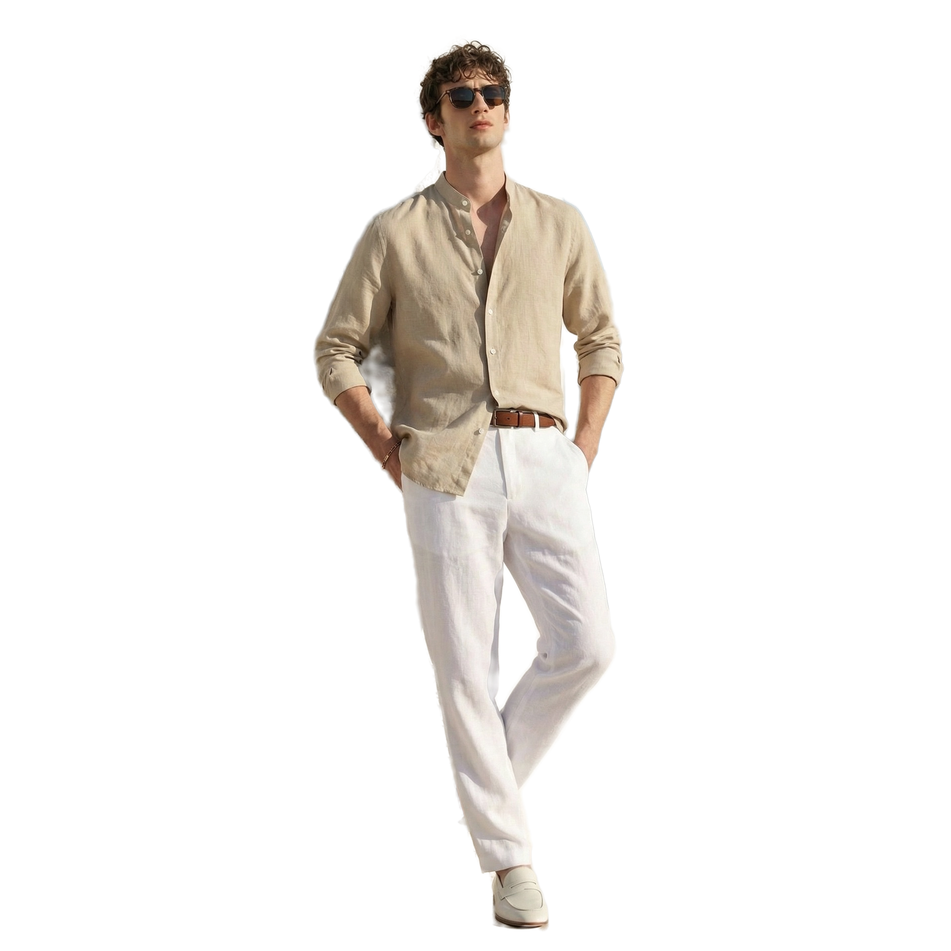 Camisa de lino hombre color crudo