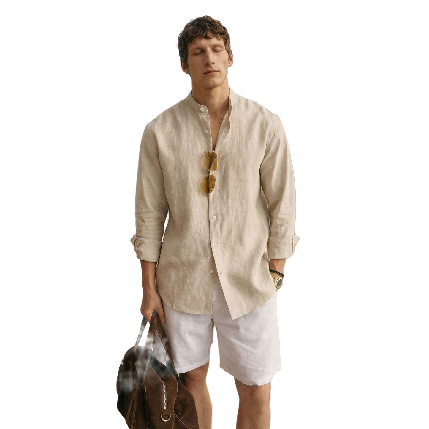 Camisa de lino hombre color beige