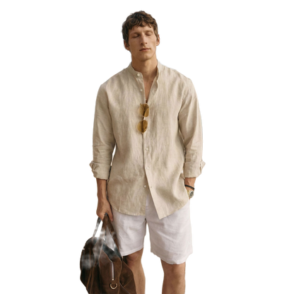 Camisa de lino hombre color beige