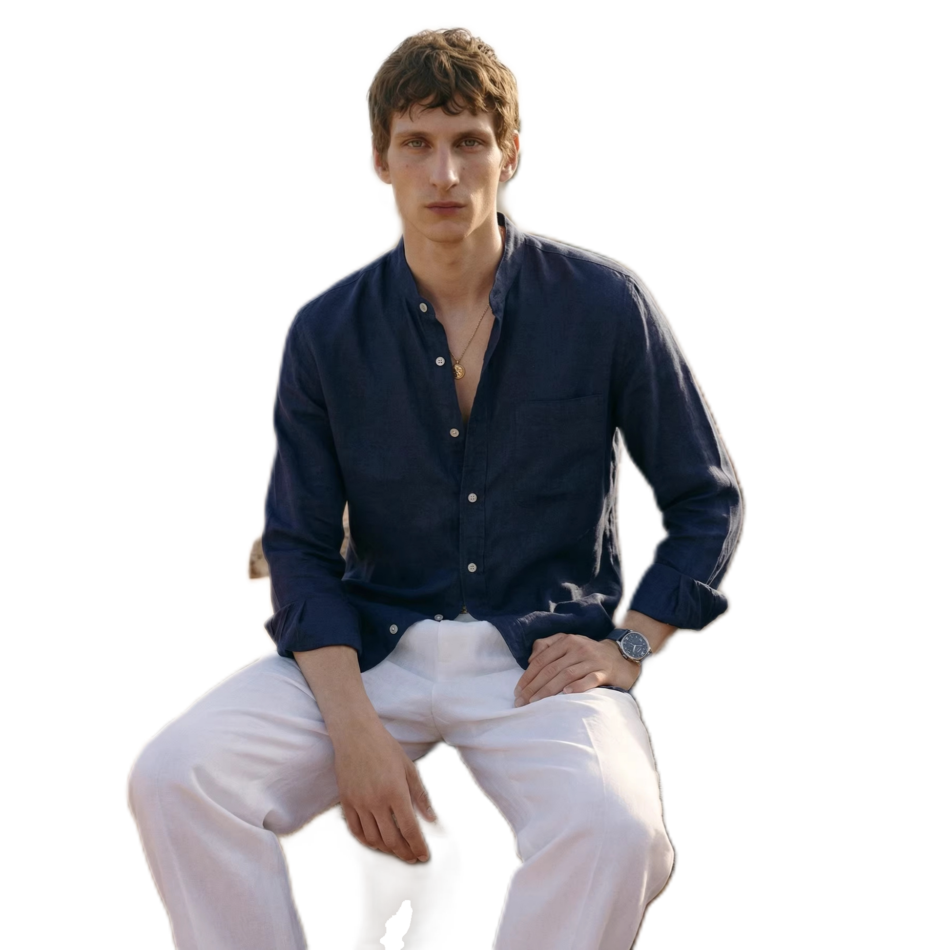Camisa de lino hombre, corte suelto